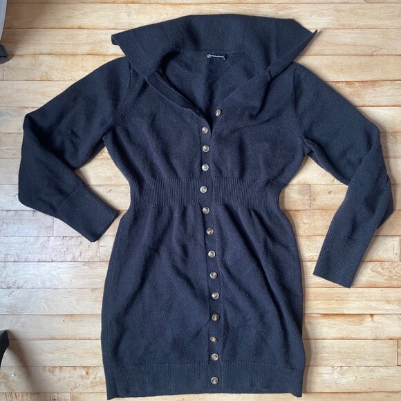 Black Button Sweater Dress M Witchy Whimsigoth Babydoll Fit Dark Feminine Luxury - Picture 7 of 9